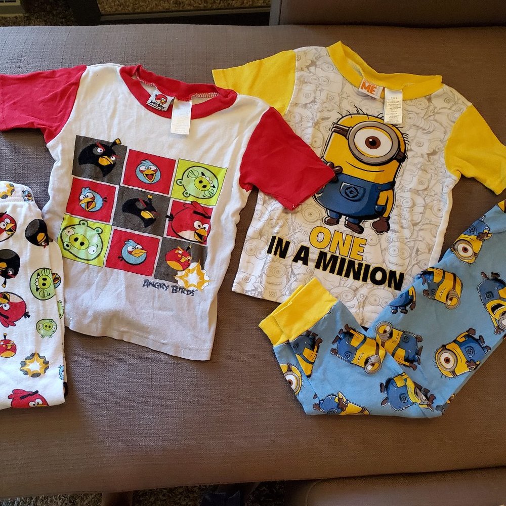 Minions, Angry Birds, and Cars Boys Pajamas Size 6